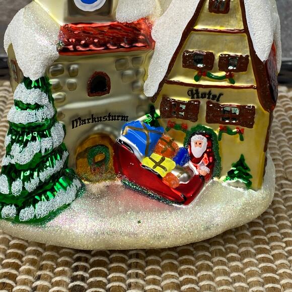 Kathe Wohlfahrt Rothenburg Germany Markusturm Hotel Glitter Glass Ornament 7" - Picture 6 of 15